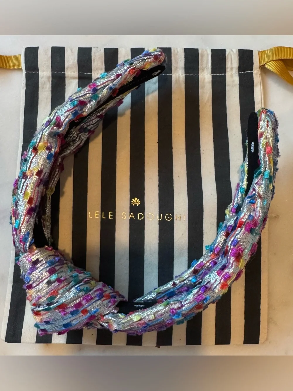 Lele Sadoughi Silver Metallic Confetti Multicolor Knotted Headband